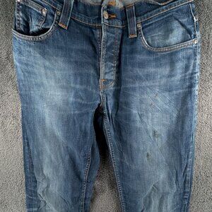Nudie Jeans Co Mens Jeans Denim Pants Trouser Size 32x34 Grim Tim White Knee